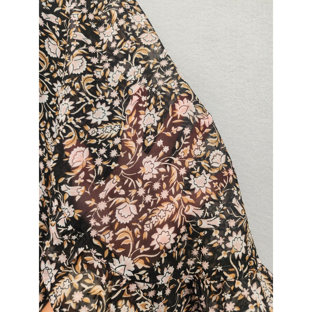 Amuse Society Floral Maxi Dress M Black Bell Sleeve Tie Front Boho AD03JBES NEW - Picture 7 of 15